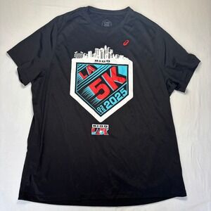Asics T-Shirt Mens 2XL Black LA 5K 2025 Marathon Jersey Running‎ Graphic Tee
